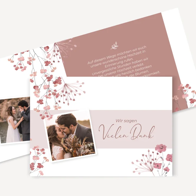 Dankeskarte Hochzeit Trockenblumen Blush