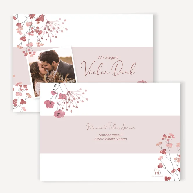 Dankeskarte Hochzeit Trockenblumen Blush