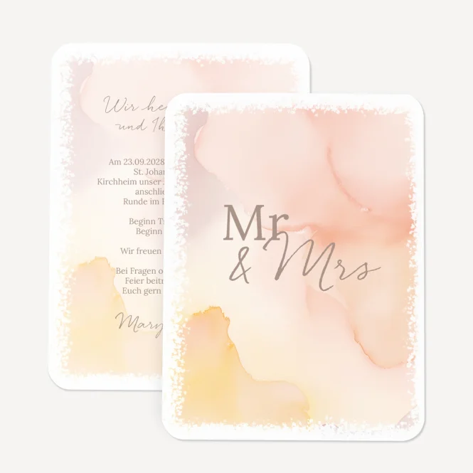 Hochzeitseinladung runde Ecken "Watercolour"