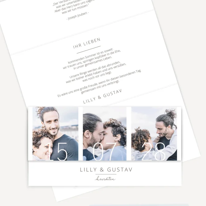 Hochzeitseinladung Wickelfalz lang "Foto Trio mit...