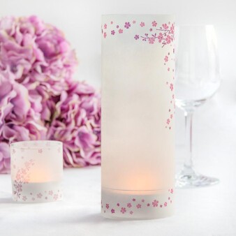 Menükarte Hochzeit Windlicht Kirschblütenzweig online selbst gestaltet & inkl. Maxi Teelicht