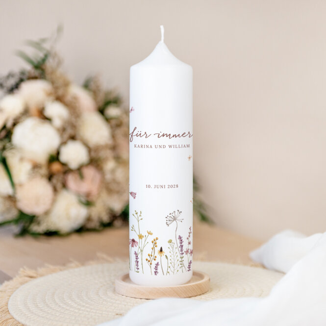 Hochzeitskerze Wildromantische Blüten