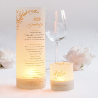Tischkarte Windlicht Hochzeit Kupferranke inkl. Personalisierung & Maxi Teelicht