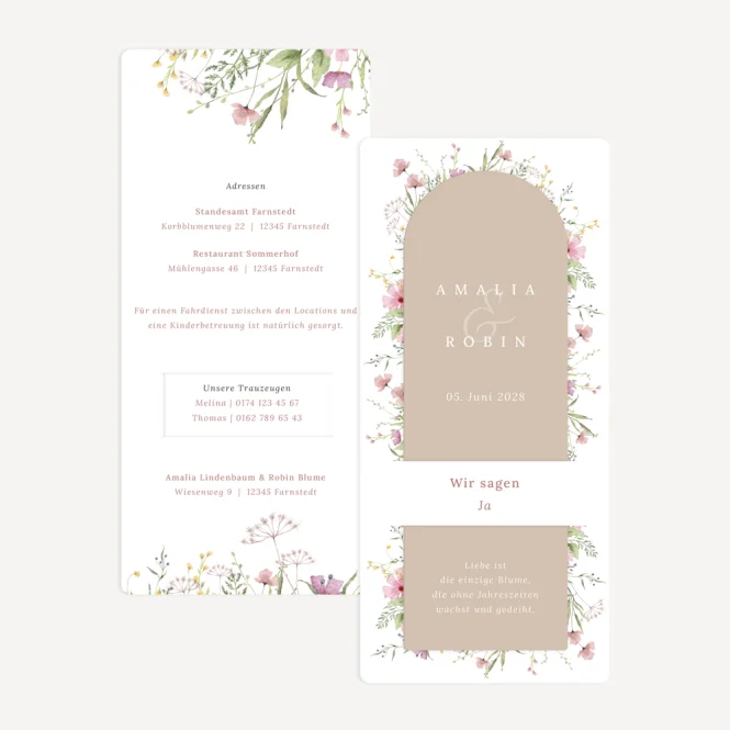 Hochzeitseinladung mit Lesezeichen "Blooming...