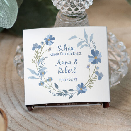 Banderole Mini Schokolade "Blütenkranz blau"