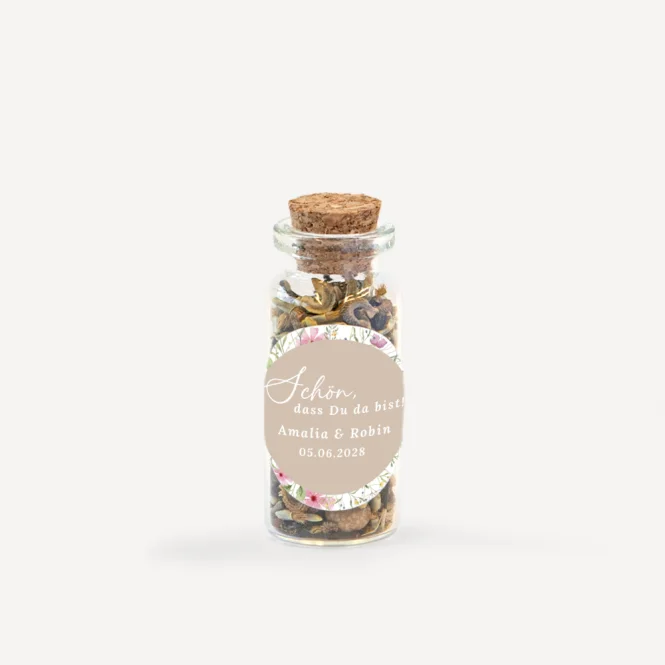 Gastgeschenk Mini Glasröhrchen mit Aufkleber...