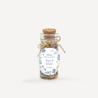 Gastgeschenk Mini Glasröhrchen mit Aufkleber "Blütenkranz blau"