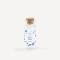 Gastgeschenk Mini Glasröhrchen mit Aufkleber "Blütenkranz blau"