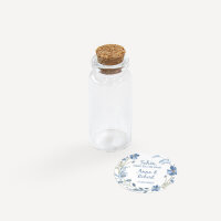 Gastgeschenk Mini Glasröhrchen mit Aufkleber "Blütenkranz blau"