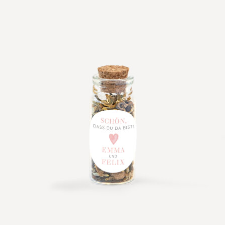 Gastgeschenk Mini Glasröhrchen mit Aufkleber "Herz"