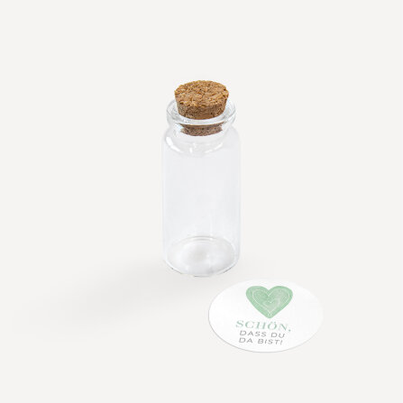 Gastgeschenk Mini Glasröhrchen mit Aufkleber "Herz"