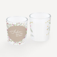 Tischkarte Windlicht "Blooming Romance" inkl. Glas Schön, dass Du da bist!