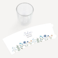 Tischkarte Windlicht "Blaue Blüten" inkl. Glas Schön, dass Du da bist!