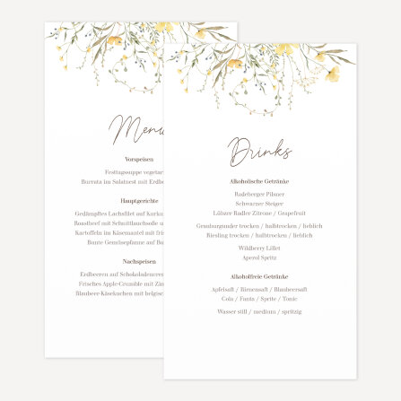 Menükarte Hochzeit "Blütentraum gelb"