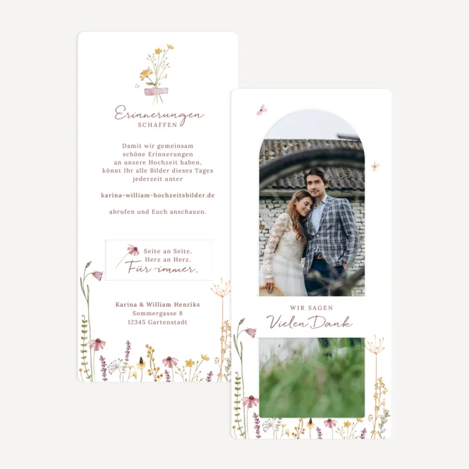 Danksagung Hochzeit mit Lesezeichen "Wildromantische...