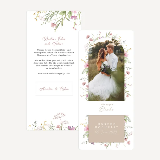 Danksagung Hochzeit mit Lesezeichen "Blooming...