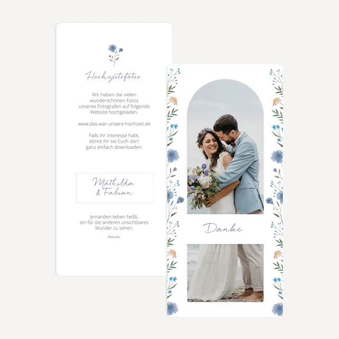 Danksagung Hochzeit mit Lesezeichen "Blaue...