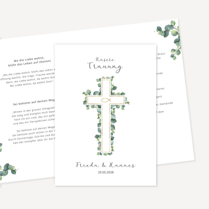 Kirchenheft Hochzeit "Eukalyptus Kreuz"