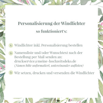 Tischkarte Windlicht Hochzeit Herzranken Flieder-Lila inkl. Personalisierung & Maxi Teelicht