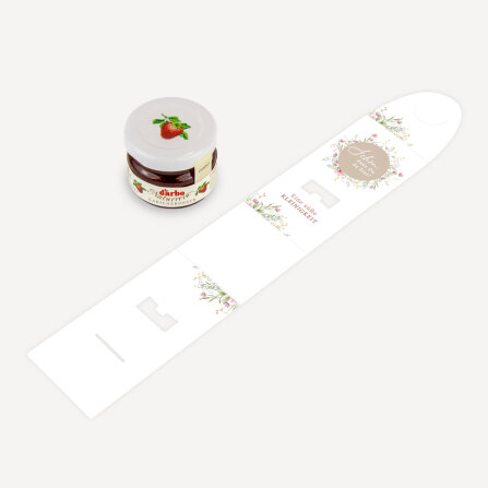 Geschenktäschchen mit Erdbeer Konfitüre "Blooming Romance" Eine süße Kleinigkeit