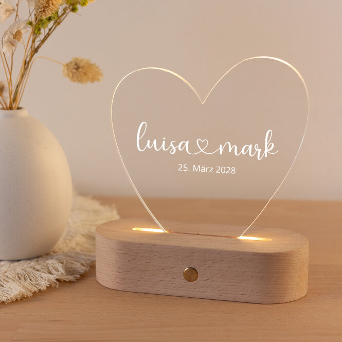 Personalisierte LED-Lampe Herz mit Namen "One-Line Romance"