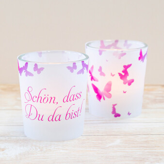 Tischkarte Windlicht Schmetterling pink inkl. Glas -...