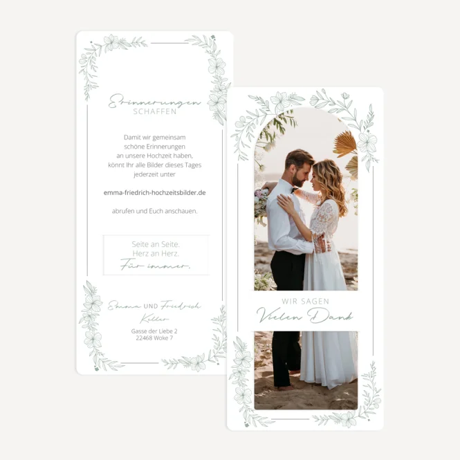 Danksagung Hochzeit mit Lesezeichen "Blumenranke"