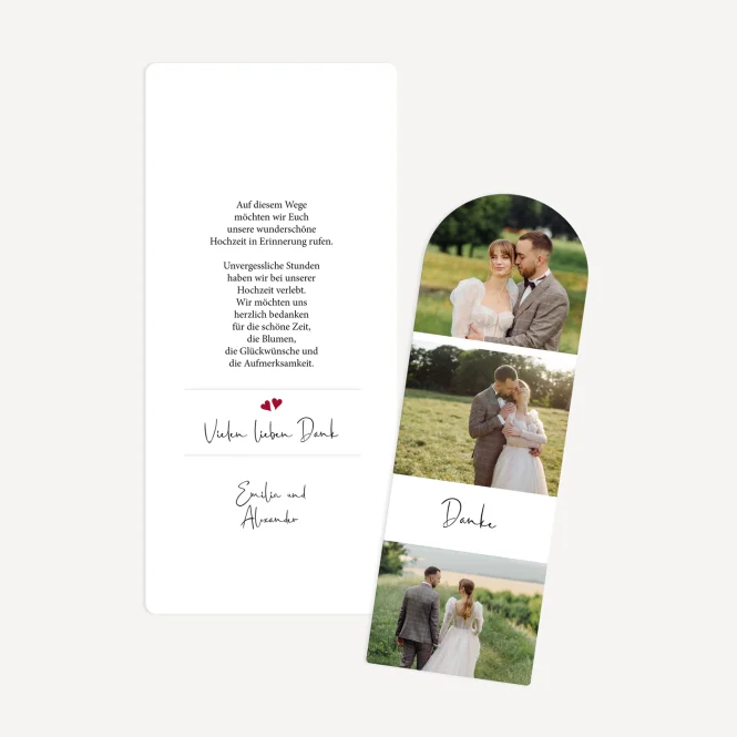 Danksagung Hochzeit mit Lesezeichen "Kalligrafie"