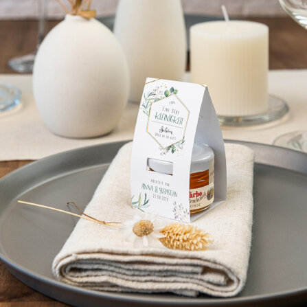 Geschenktäschchen mit Blütenhonig "Aquarell Eukalyptus Zweige" online selbst gestalten