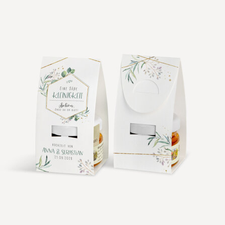 Geschenktäschchen mit Blütenhonig "Aquarell Eukalyptus Zweige" online selbst gestalten