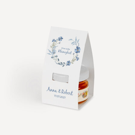 Geschenktäschchen mit Blütenhonig "Blütenkranz blau"