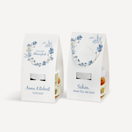 Geschenktäschchen mit Blütenhonig "Blütenkranz blau"