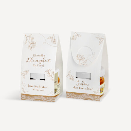 Geschenktäschchen mit Blütenhonig "Rustikale Spitze" online selbst gestalten
