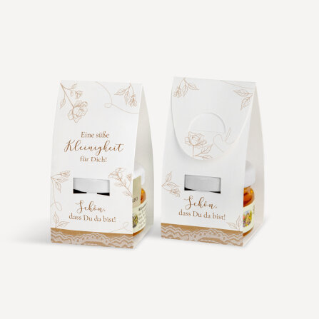 Geschenktäschchen mit Blütenhonig "Rustikale Spitze" Eine süße Kleinigkeit