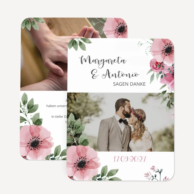 Dankeskarte Hochzeit runde Ecken "Bohemian Summer"