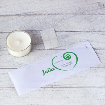 Tischkarte Hochzeit Windlicht Simply Love Grün inkl. Personalisierung & Maxi Teelicht