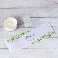 Tischkarte Windlicht  grüne Ranken ohne Namen/ Muster (inkl. Maxi Teelicht)