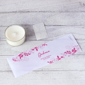 Tischkarte Windlicht Hochzeit pinke Ranken inkl. Personalisierung & Maxi Teelicht
