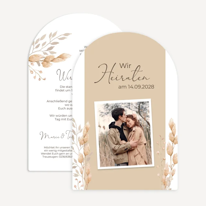 Hochzeitseinladung Bogenkarte "Trockengras"