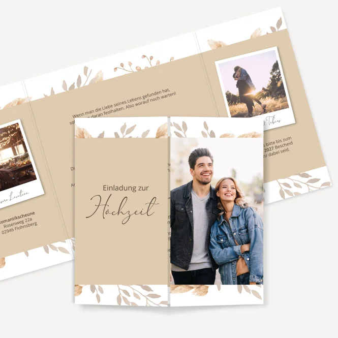 Hochzeitseinladung Altarfalz "Trockengras"