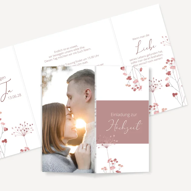 Hochzeitseinladung Altarfalz "Trockenblumen Blush"