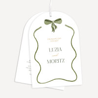 Hochzeitseinladung Kartenduo halbrund "Schleife olive"