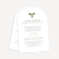 Hochzeitseinladung Kartenduo halbrund "Schleife olive"