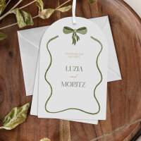 Hochzeitseinladung Kartenduo halbrund "Schleife olive"