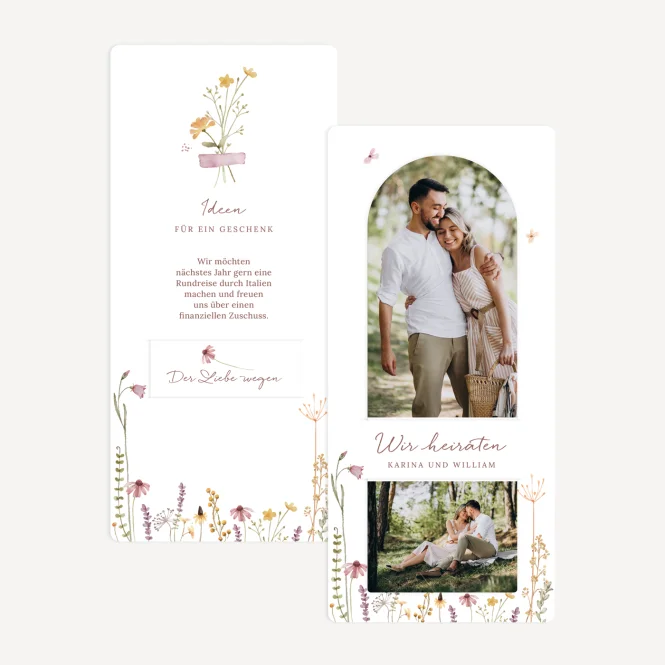 Hochzeitseinladung mit Lesezeichen "Wildromantische...