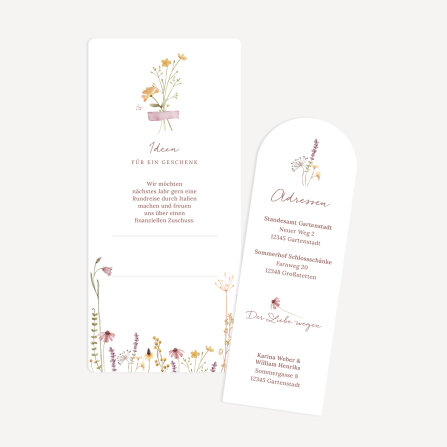 Hochzeitseinladung mit Lesezeichen "Wildromantische Blüten"