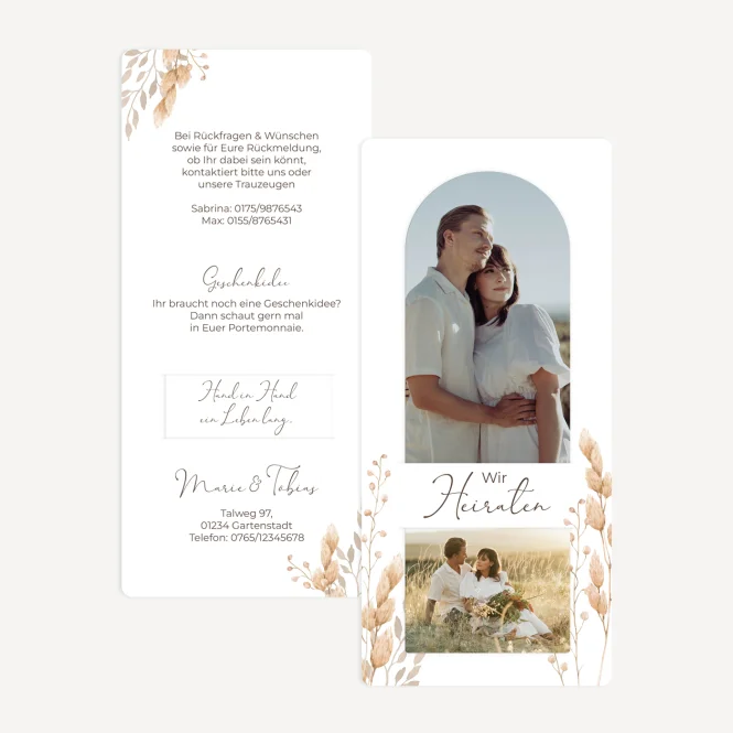 Hochzeitseinladung mit Lesezeichen "Trockengras"