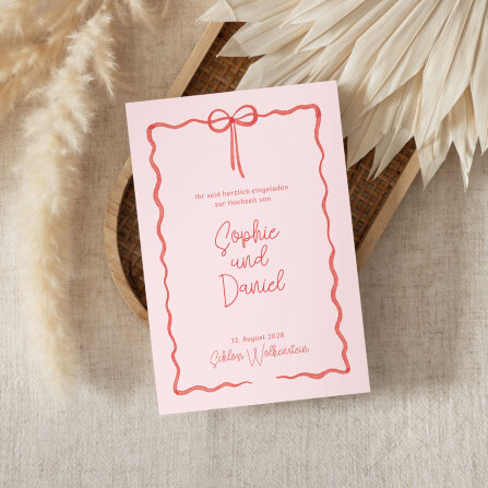 Hochzeitseinladung "Schleife rosa-rot"