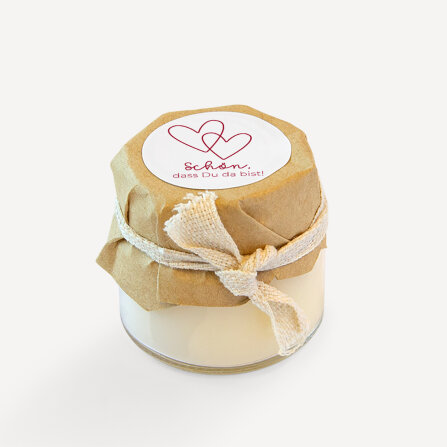 Mini Duftkerze mit Aufkleber "Zwei Herzen"