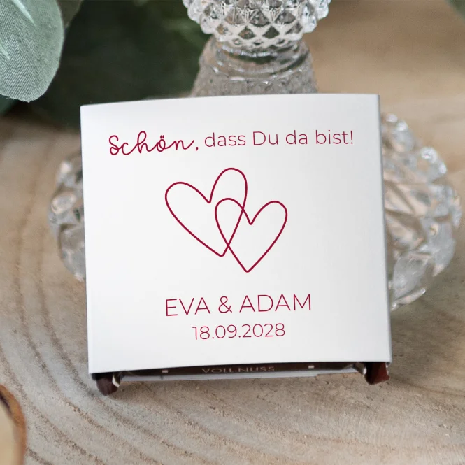 Banderole Mini Schokolade "Zwei Herzen"